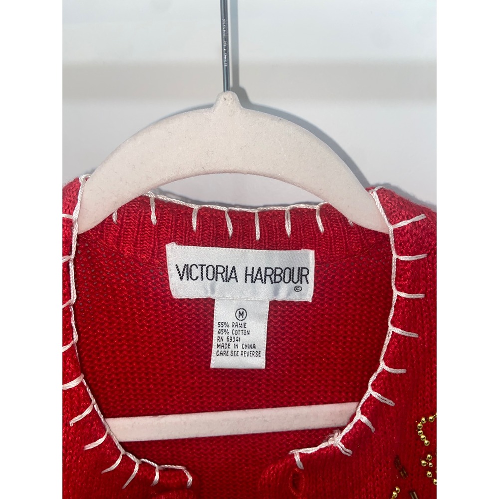 Victoria Harbour Vintage Red Beaded Cardigan Sweater Gold Floral Medium - Picture 6 of 6